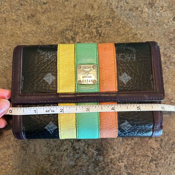 MCM Black Monogram Stripes Snap Short Wallet - Picture 11 of 14